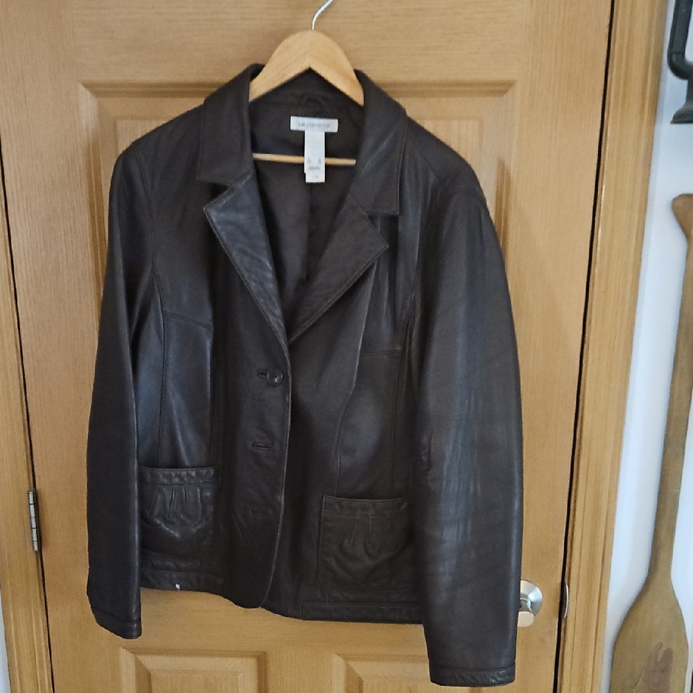 Leather Blazer Jacket - Dark Brown